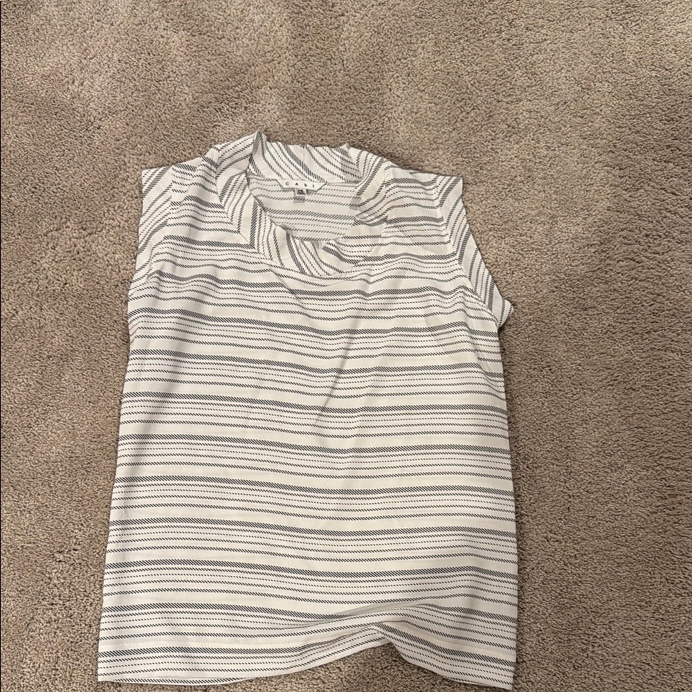 CAbi White and Black Striped Top